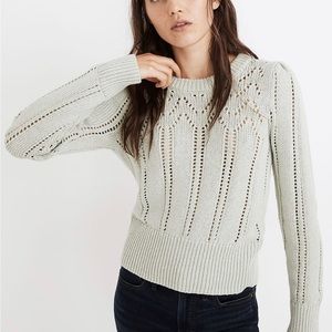 Madewell Pointelle Puff Sleeve Sweater | Sage Mist | SZ L NWT